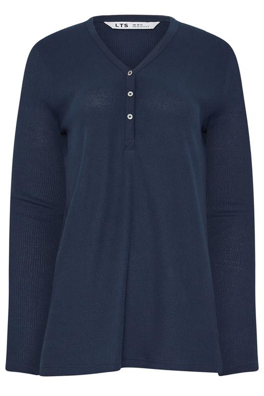 LTS Tall Navy Blue Cotton Waffle Pyjama Top | Long Tall Sally 5