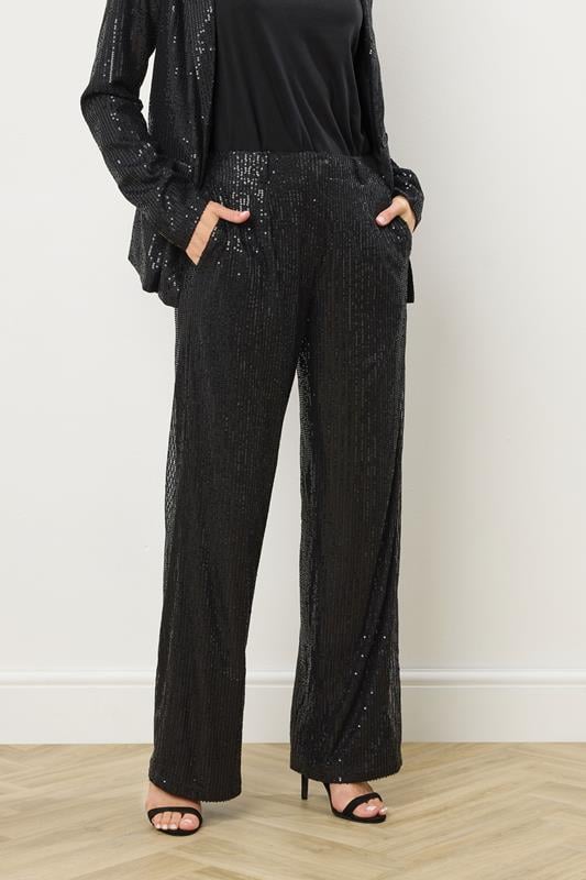 LTS Tall Black Embellished Wide Leg Trousers | Long Tall Sally 2
