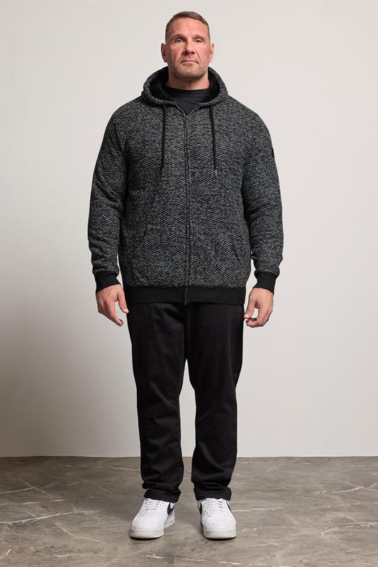 D555 Big & Tall Black Knitted Sherpa Lined Hoodie | BadRhino 2