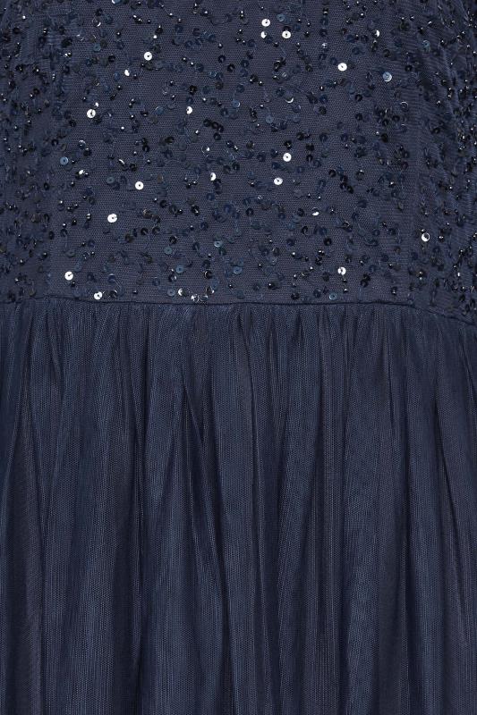 LTS Tall Women's Navy Blue Long Sleeve Sequin Hand Embellished Maxi Dress | Long Tall Sally 5