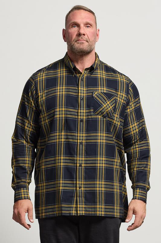 BEN SHERMAN Big & Tall Navy Blue & Yellow Check Shirt