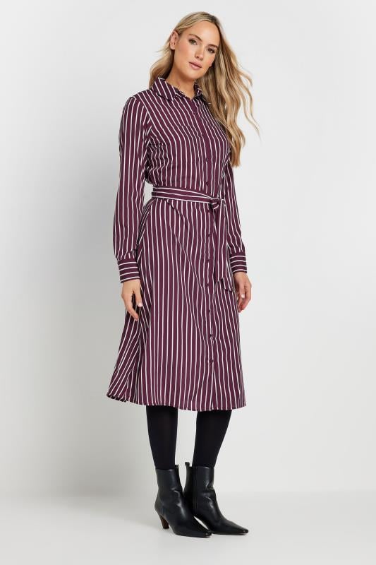 LTS Tall Burgundy Red Striped Long Sleeve Shirt Dress Long Tall Sally