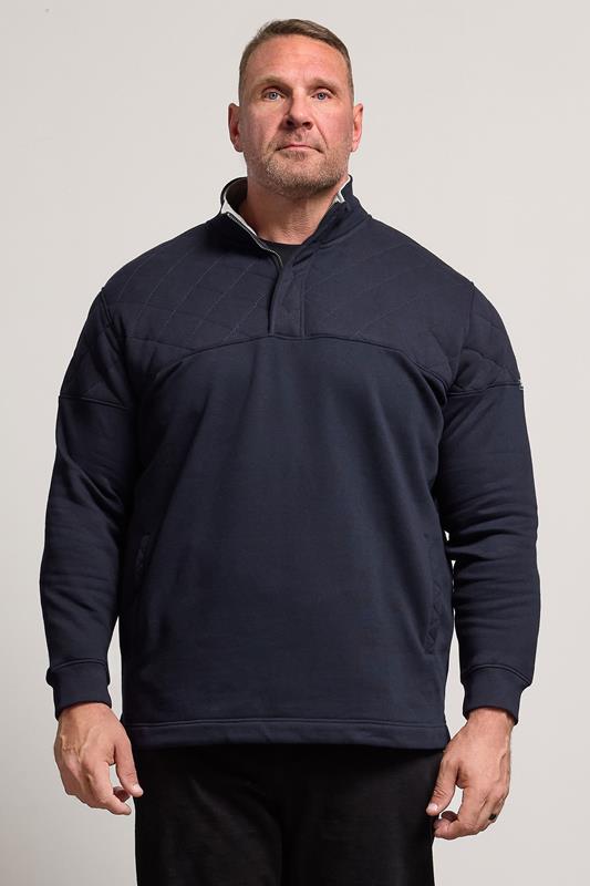 BadRhino Big & Tall Navy Blue Diamond Quilted Quarter Zip Sweatshirt