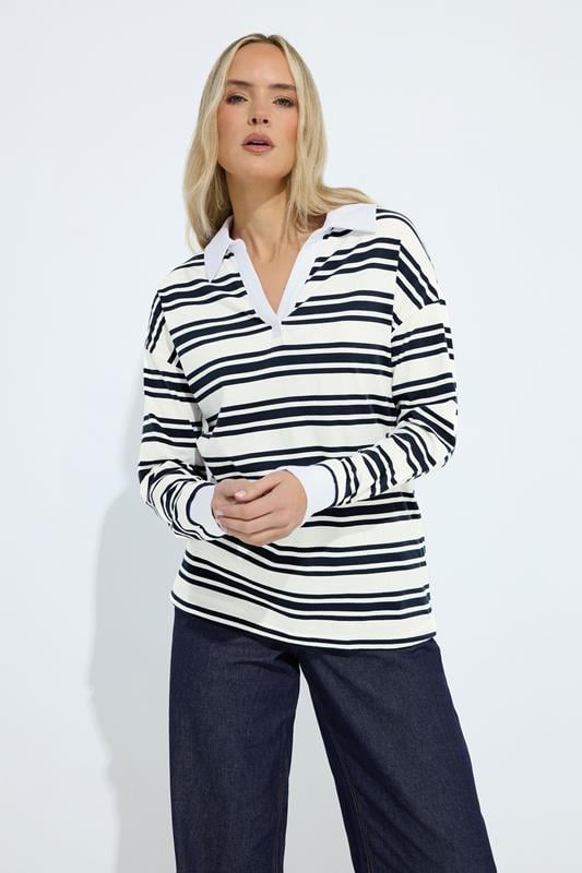 Tall  LTS Tall Navy Blue Double Stripe Rugby Polo T-Shirt