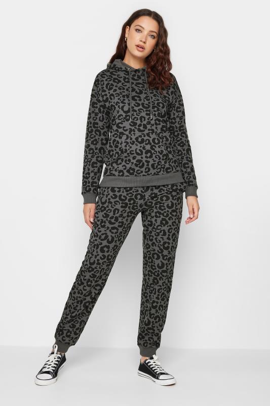 Charcoal Grey Leopard Print Knitted Loungewear Joggers