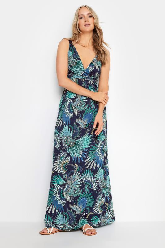 LTS Tall Women's Blue Floral Print V-Neck Sleeveless Maxi Dress | Long Tall Sally 1