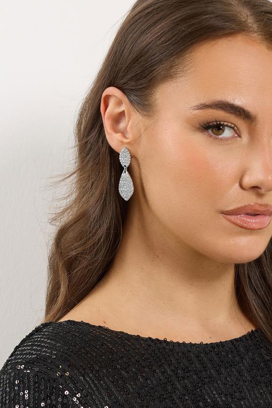 Silver Tone Diamante Double Drop Earrings | Yours Clothing 1