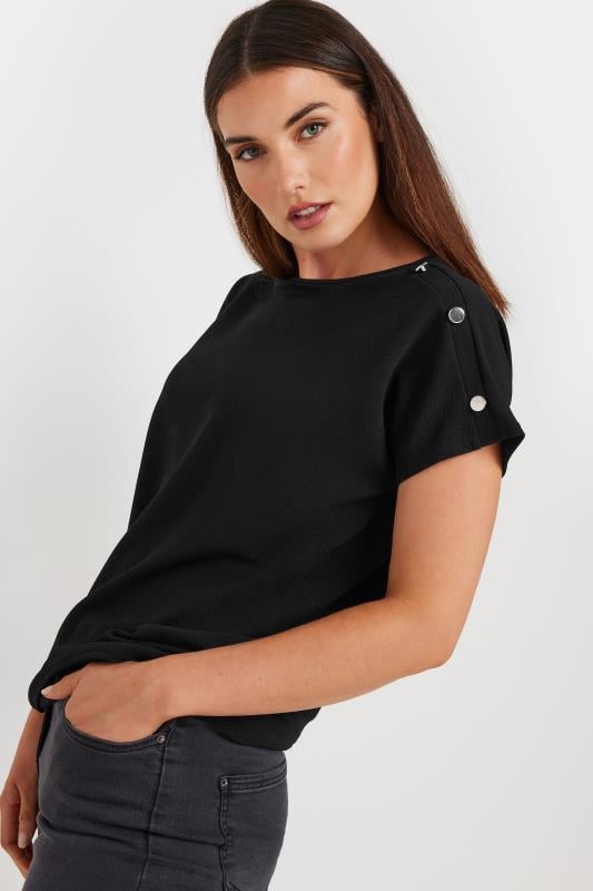 Tall  LTS Tall Black Shoulder Button Detail Top