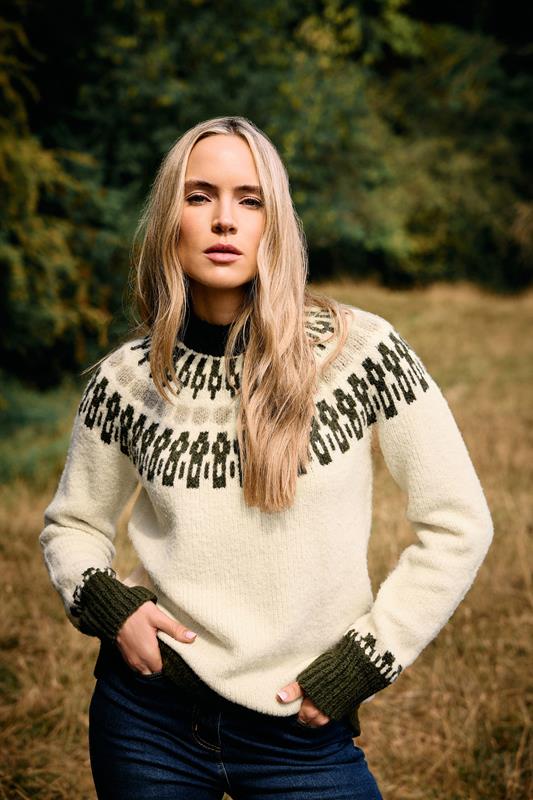 LTS Tall Ivory White & Green Fairisle Knitted Jumper | Long Tall Sally 2