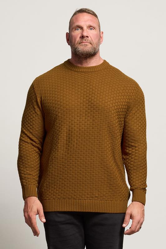 BadRhino Big & Tall Brown Textured Crew Neck Knitted Jumper | BadRhino 1