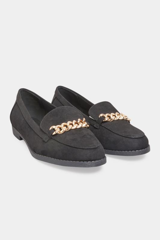 Black Vegan Suede Chain Loafers In Extra Wide Fit | Yours Clothing 2