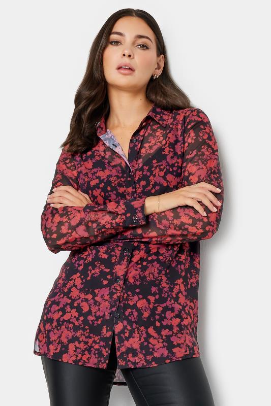 LTS Tall Black & Red Blurred Floral Print Shirt | Long Tall Sally 4