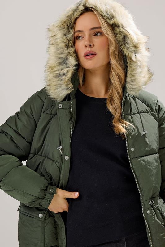 LTS Tall Khaki Green Padded Midi Coat | Long Tall Sally 5