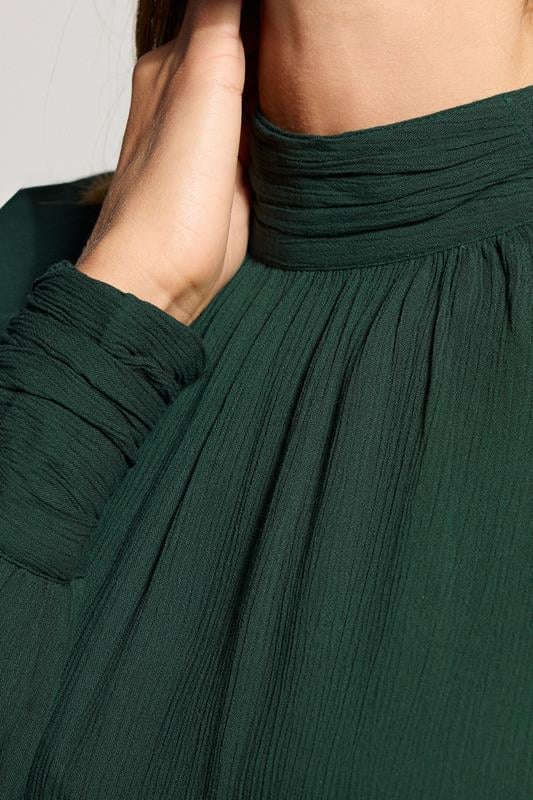LTS Tall Dark Green High Neck Crinkle Blouse | Long Tall Sally 4