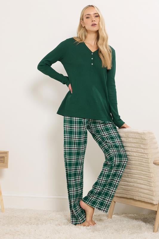 LTS Tall Green Cotton Waffle Pyjama Top | Long Tall Sally 2