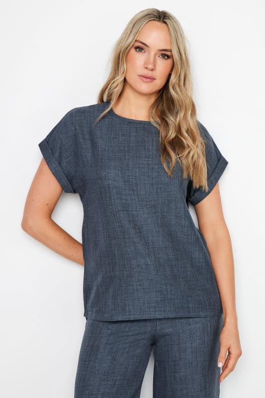 LTS Tall Women's Blue Denim Textured Top | Yours Clothing 1
