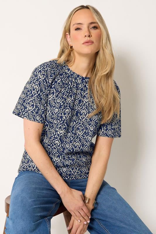  LTS Tall Navy Blue Geometric Placket Blouse