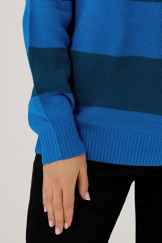 LTS Tall Blue Knitted Stripe Crew Neck Jumper | Long Tall Sally 4