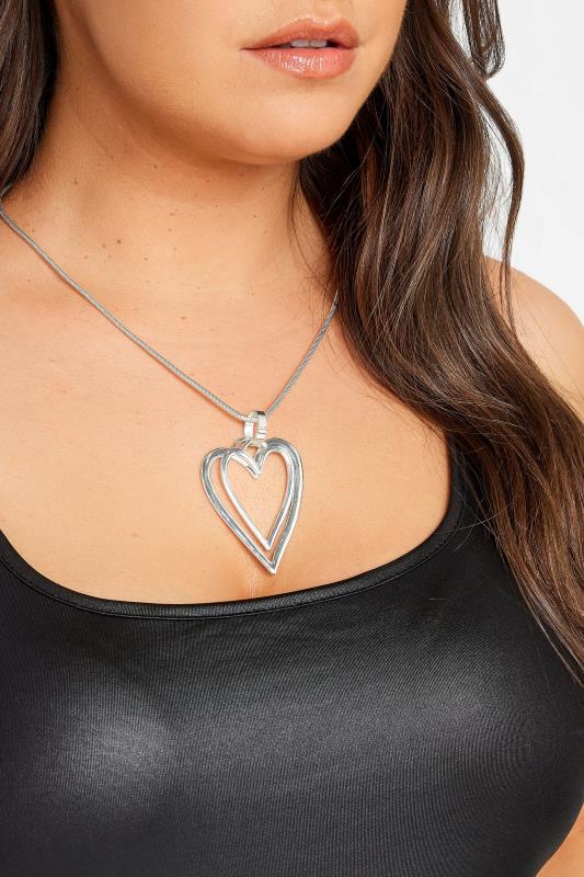 Silver Tone Double Heart Pendant Necklace | Yours Clothing 1