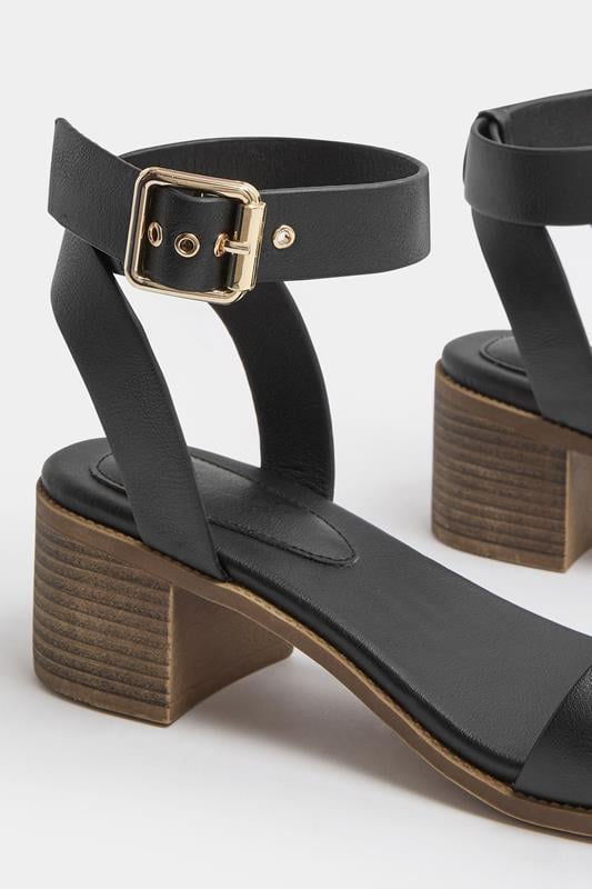 Black Faux Leather Block Heel Sandals In Wide E Fit | Yours Clothing 6