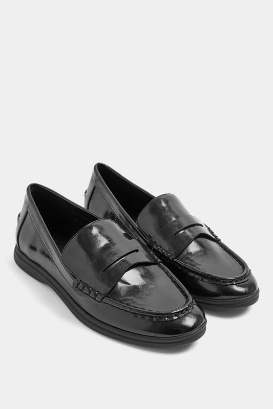  Yours Black Faux Leather Flatform Loafers In Wide E Fit