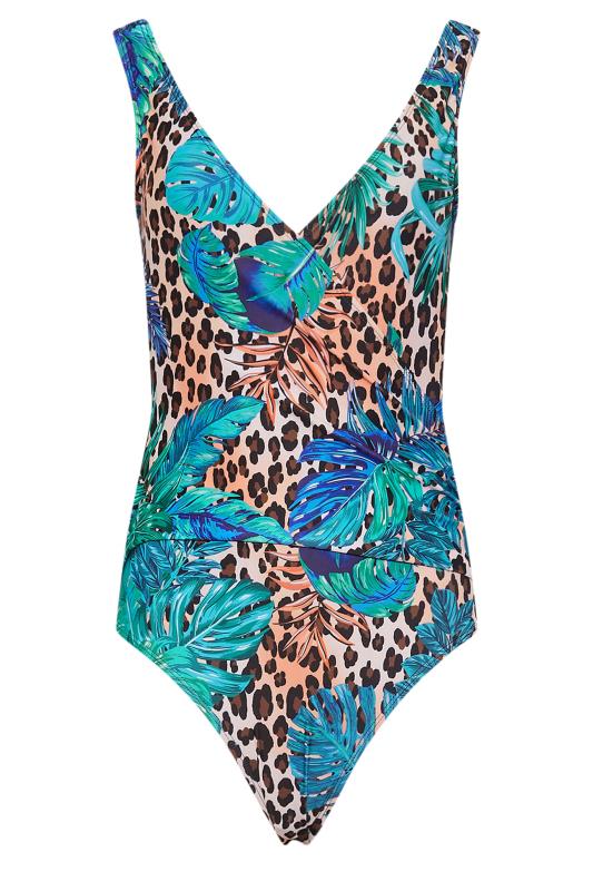LTS Tall Womens Blue & Brown Tropical Leopard Print Wrap Swimsuit | Long Tall Sally 7