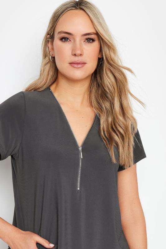 LTS Tall Women's Charcoal Grey Zip Detail T-Shirt | Long Tall Sally 4