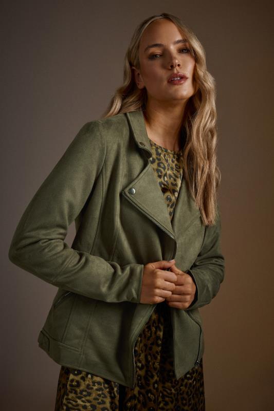 Tall  LTS Tall Olive Green Faux Suede Biker Jacket