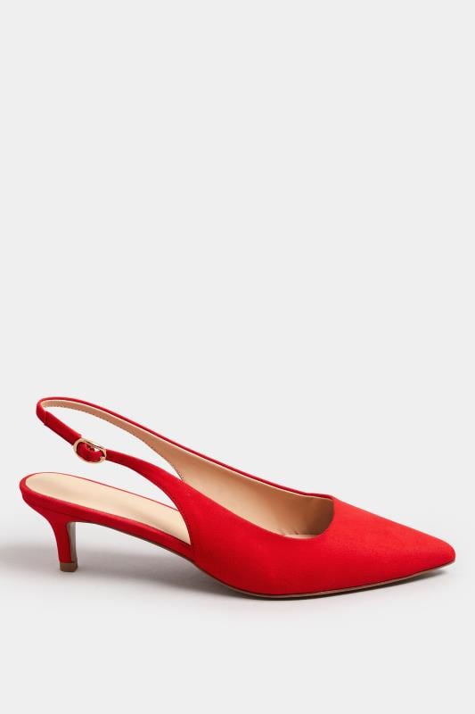 LTS Red Faux Suede Slingback Kitten Heel Court Shoes In Standard Fit | Long Tall Sally 3