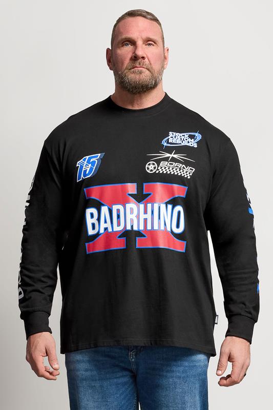 BadRhino Big & Tall Black Long Sleeve Racing Graphic T-shirt