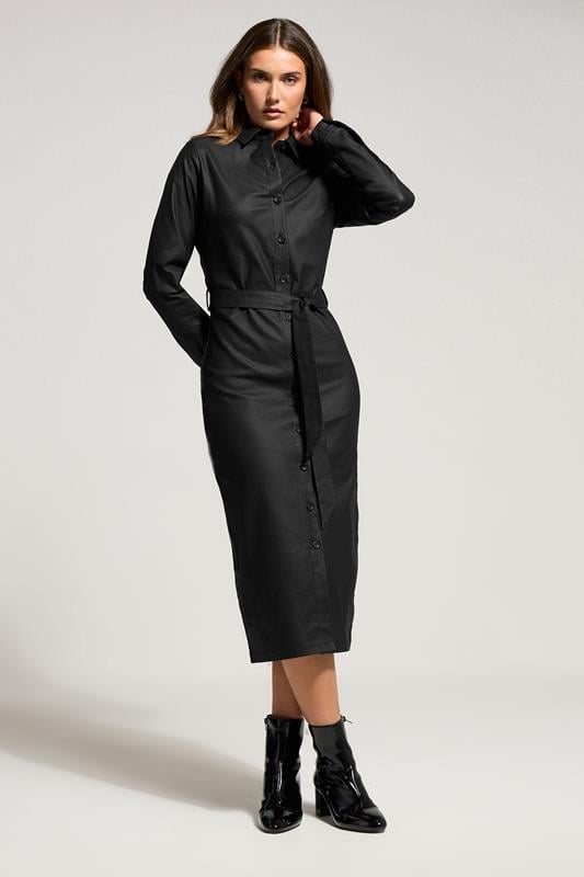 LTS Tall Black Coated Midi Shirt Dress | Long Tall Sally 1