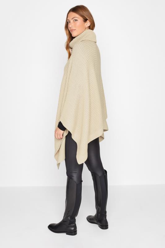 LTS Tall Women's Beige Brown Roll Neck Knitted Poncho | Long Tall Sally  3