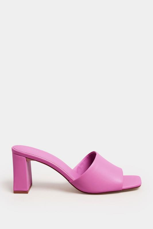 LTS Pink Faux Leather Block Heel Mules In Standard Fit | Long Tall Sally 3