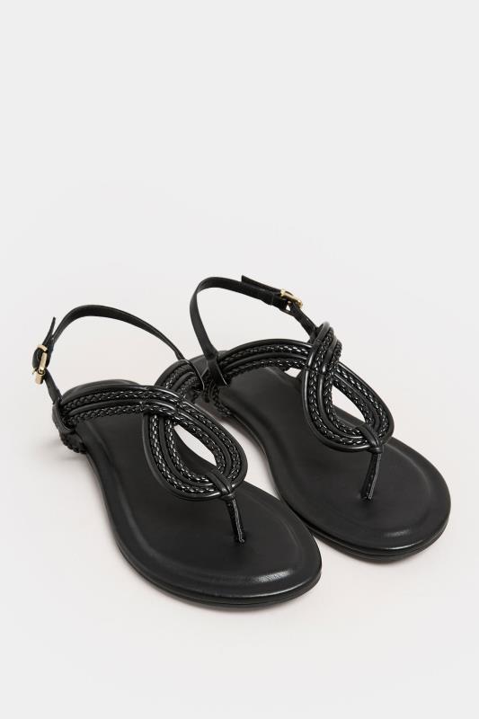 LTS Black T-Bar Swirl Flat Sandals In Standard Fit | Long Tall Sally 2