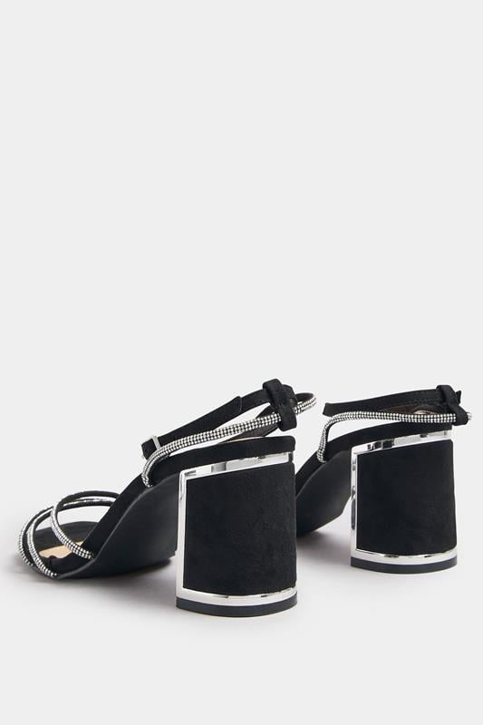 Silver Asymmetric Diamante Block Heel Sandals In Standard Fit | Yours Clothing 3