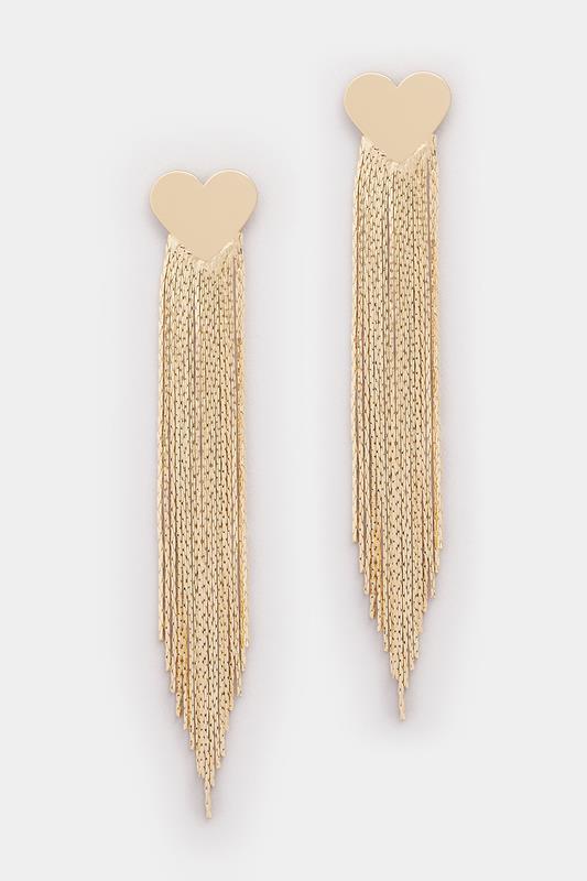 Gold Tone Statement Heart Tassel Earrings | Yours Clothing 2