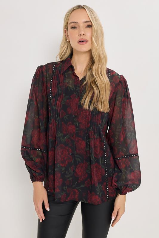 LTS Tall Red Rose Stud Trim Pintuck Shirt | Long Tall Sally 2
