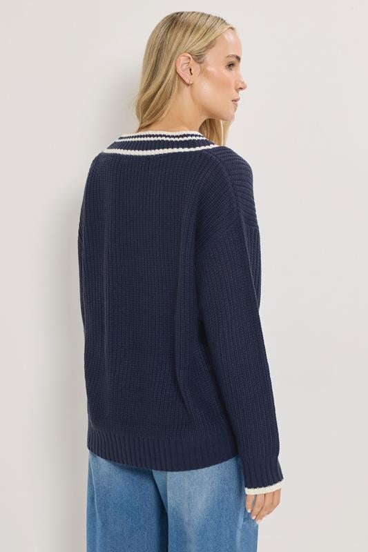 LTS Tall Navy Blue Contrast V-Neck Jumper | Long Tall Sally 4