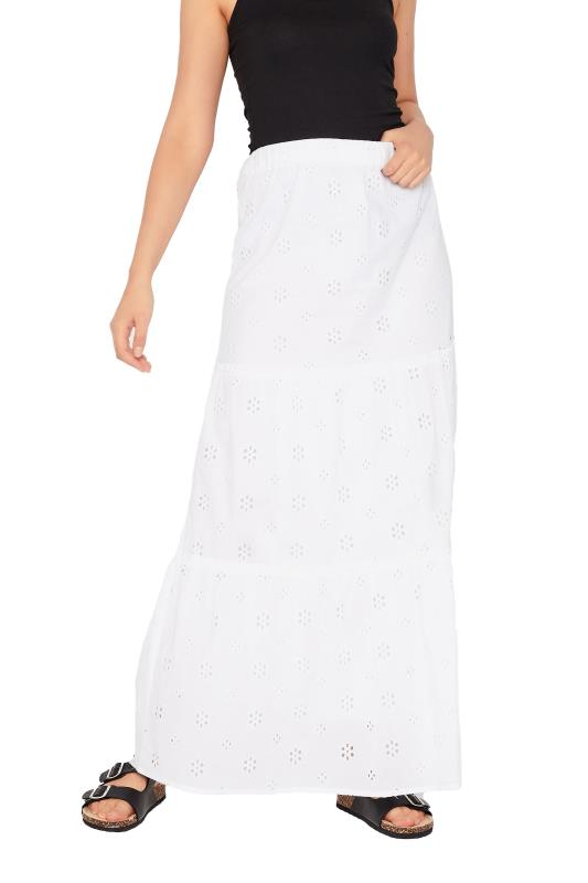 LTS Tall Women's White Broderie Anglaise Tiered Maxi Skirt | Long Tall Sally 6