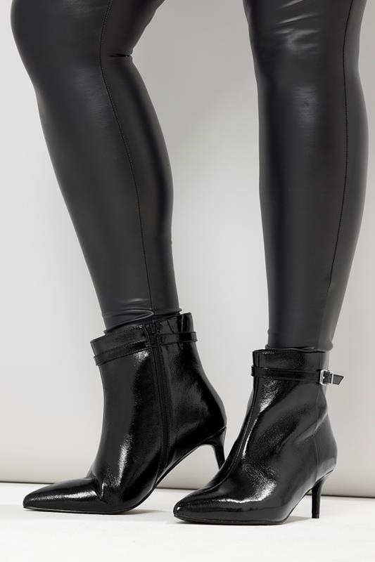 Black Buckle Pointed Toe Kitten Heel Boots In Extra Wide EEE Fit | Yours Clothing 1