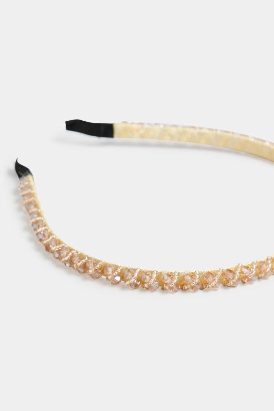 Beige Brown Beaded Thin Headband | Yours Clothing 4