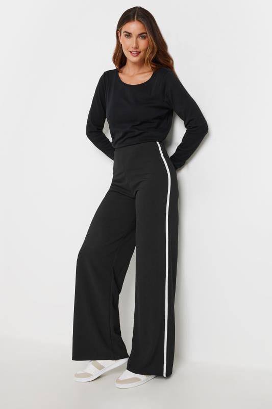 LTS Tall Womens Black & White Side Stripe Scuba Wide Leg Trousers | Long Tall Sally 2