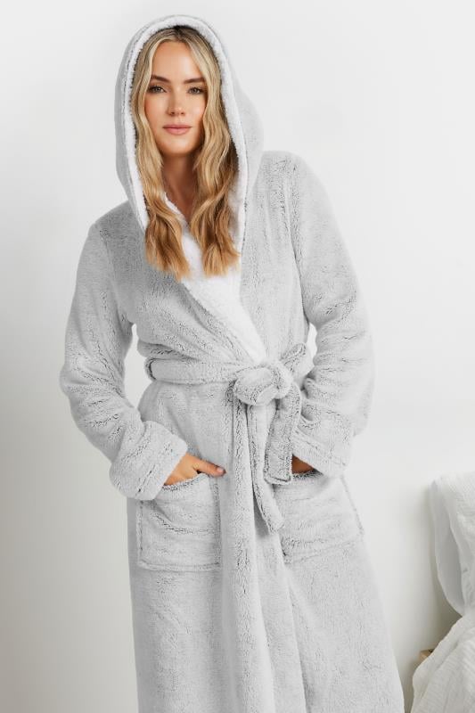 LTS Tall Grey Contrast Hood Dressing Gown | Long Tall Sally 4