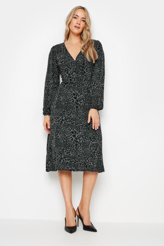 LTS Tall Women's Charcoal Grey Leopard Print Midi Wrap Dress | Long Tall Sally 2
