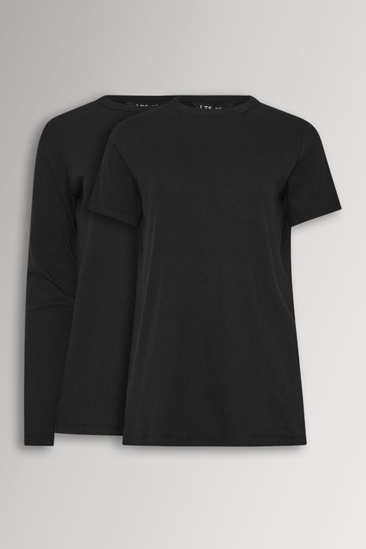 LTS Tall 2 PACK Women's Black Short Sleeve & Long Sleeve Top | Long Tall Sally 1