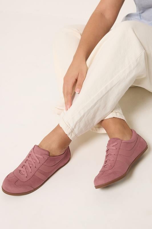  Yours Pink Faux Suede Stripe Trainers In Extra Wide EEE Fit