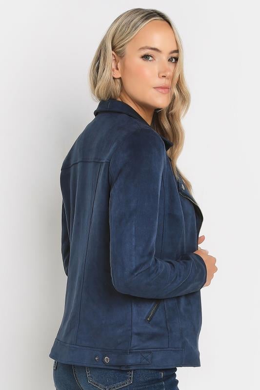 LTS Tall Navy Blue Faux Suede Biker Jacket Long Tall Sally