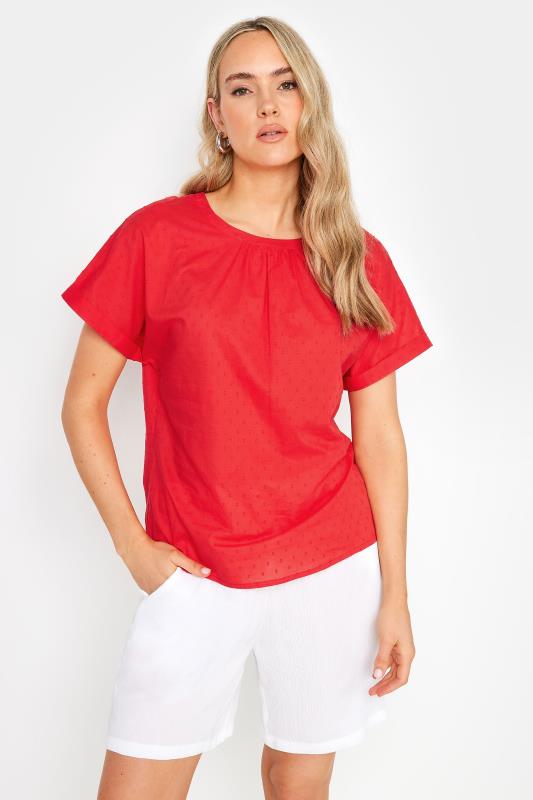Tall  LTS Tall Red Short Sleeve Dobby Top