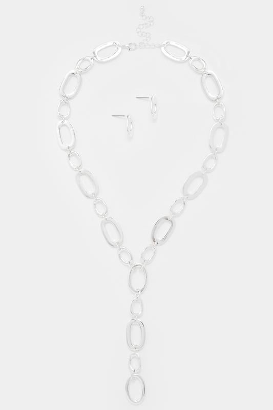  Yours Silver Tone Link Lariat Necklace & Earring Set