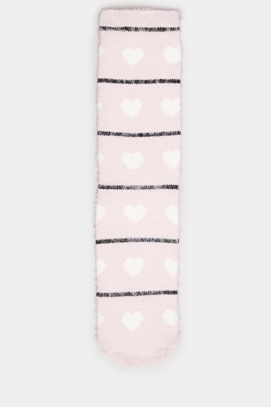 2 PACK White & Pink Teddy Bear Fluffy Bed Socks | Yours Clothing 8